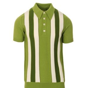 NWT OxKnit 1960s Mod Style Stripe Knit Retro Polo